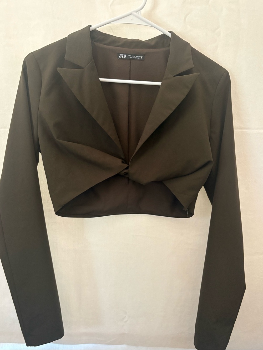 Zara Olive Cropped Twist Front Blazer